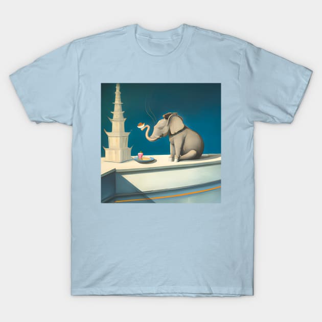 Blue Elephant Eating Cake T-Shirt by druidwolfart